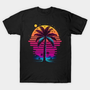 Synthwave Glitch Island Sunset T-shirt T-Shirt